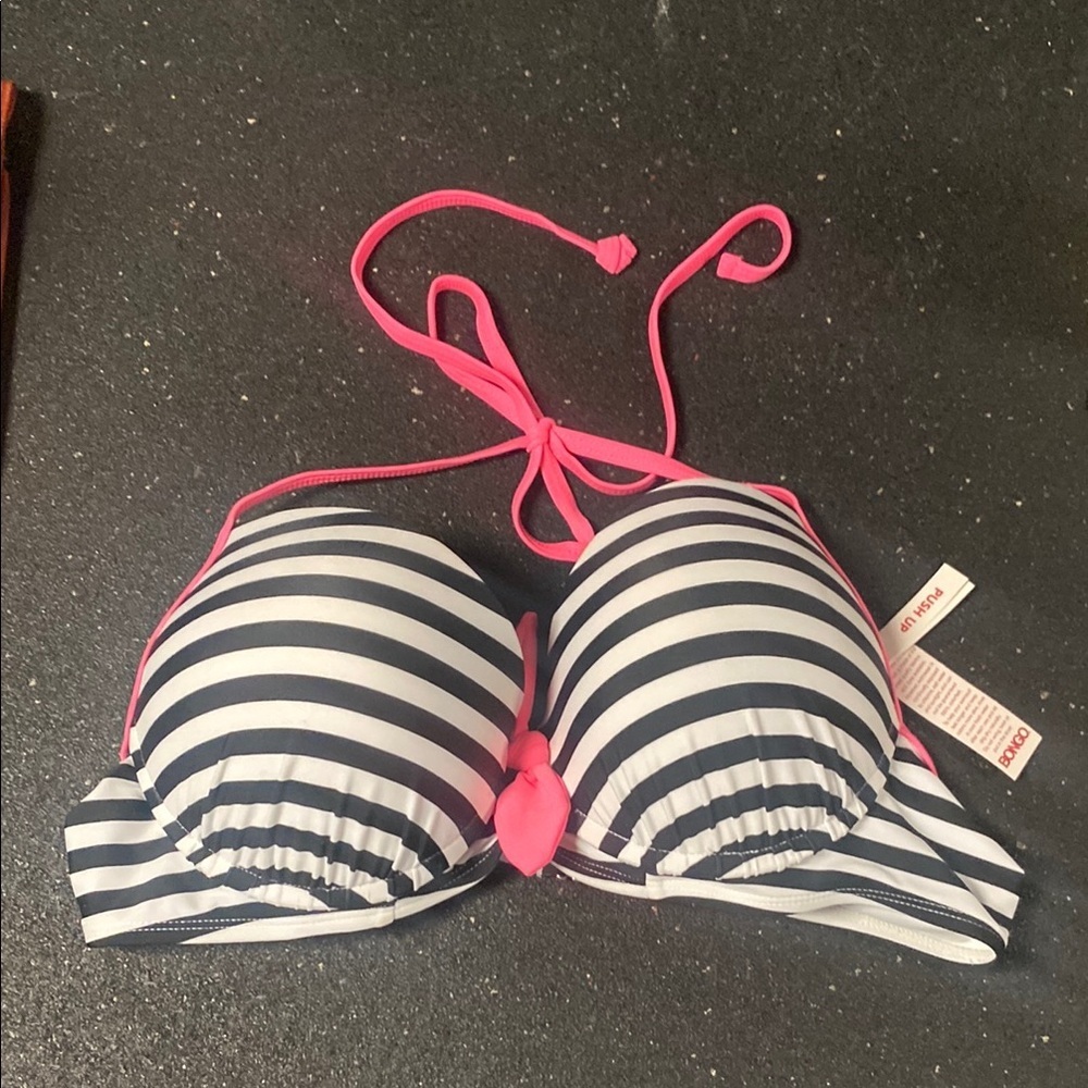 Bongo Striped Bikini Top with Pink Accents